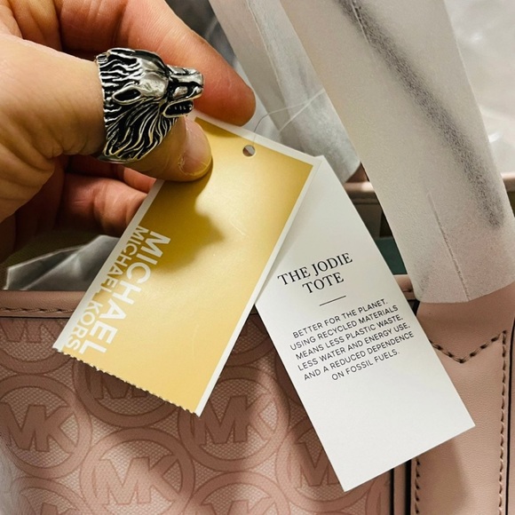 NWT Michael Kors Jodie Large Logo Jacquard Shopper Tote Bag In Powder Blush - Picture 6 of 12